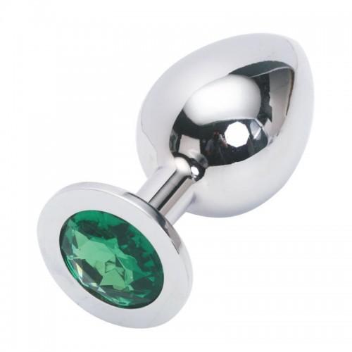 Большая анальная пробка Anal Jewelry Plug Silver Green L