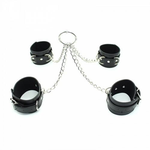 Бондажный набор наручники и поножи на цепях чёрный