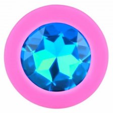 Розовая силиконовая пробка с голубым кристаллом L