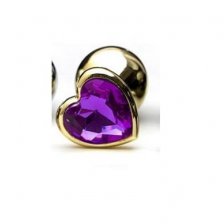 Втулка из стали с кристаллом в виде сердца Gold Purple