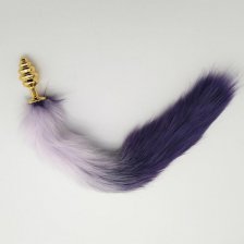 Анальная пробка с фиолетовым хвостиком рельефная Small