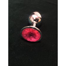 Мини-плаг из стали с кристаллом ярко-розовым с дефектом