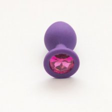 Фиолетовая силиконовая пробка с ярко-розовым стразом M
