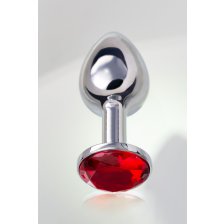 Анальная втулка Metal by TOYFA, металл, серебристая, с рубиновым кристаллом, 7,5 см, Ø 3 см, 145 г