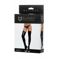 Чулки Glossy из материала Wetlook, черный, XL