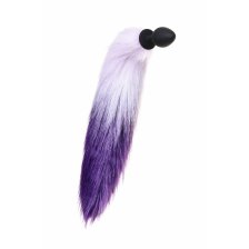 Анальная втулка с бело-фиолетовым хвостом POPO Pleasure by TOYFA, M, силикон, черная, 45 см, Ø 3,3 см