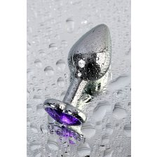 Анальная втулка Metal by TOYFA, металл, серебряная, с фиолетовым кристаллом