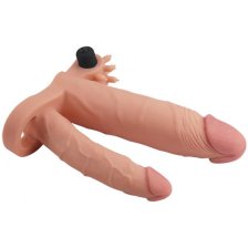Удлиняющая вибронасадка для двойного проникновения Pleasure X Tender Vibrating Double Penis Sleeve + 3 см