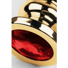 Анальная втулка Metal by TOYFA золотая с красным кристаллом
