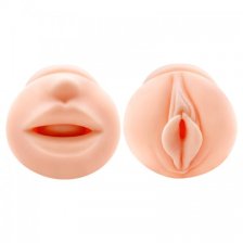 Телесный двусторонний мастурбатор Nancy - ротик и вагина