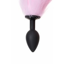 Анальная втулка с бело-розовым хвостом POPO Pleasure by TOYFA, S, силикон, черная, 45 см, Ø 2,7 см